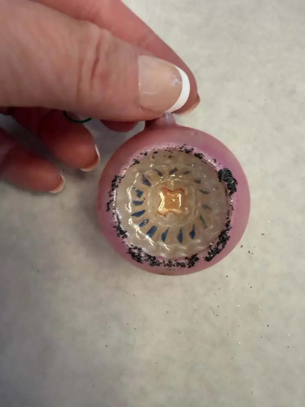 Vtg Hand Blown Mercury Glass Pink Indentation Reflector Christmas Ornament